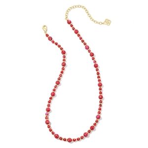 NWOT Kendra Scott Jovie Gold Beaded Strand Necklace in Bronze Veined Red Fuschia
